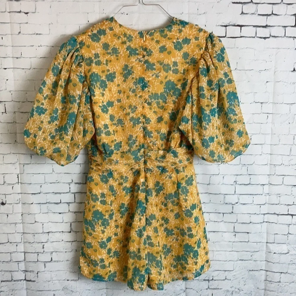Nasty Gal Womens Floral Chiffon V Neck Puff Sleeve Playsuit Romper - Picture 11 of 16